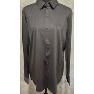 Mens Dress Shirt Large Gray Silky Abstract Print Long Sleeve Barrel Cuff Vintage